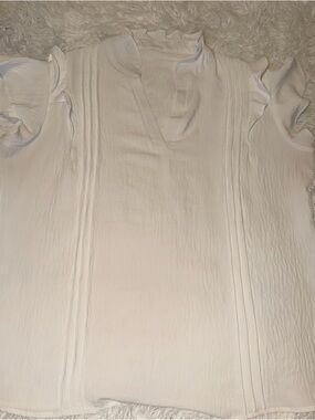 Women's White Ruffle Sleeve V-Neck Blouse